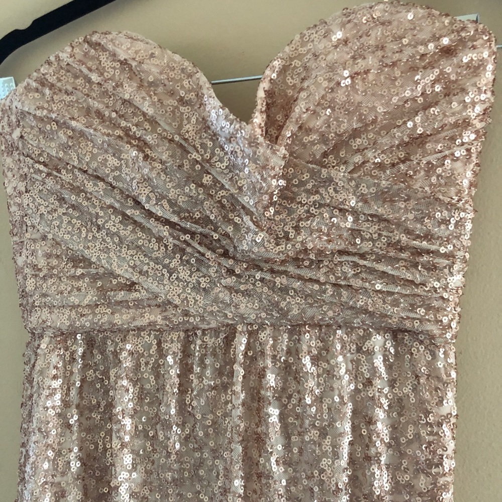 Amsale Rose Gold Formal Sequin Strapless Dress - Picture 5 of 12